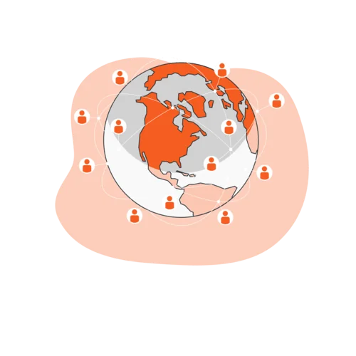Ilustração de um globo com usuários conectados em rede